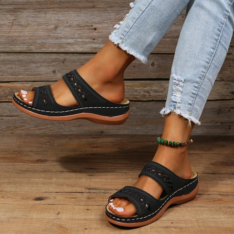 Women's Casual Cutout Sandals – Open Toe Double Strap Slip On Summer
