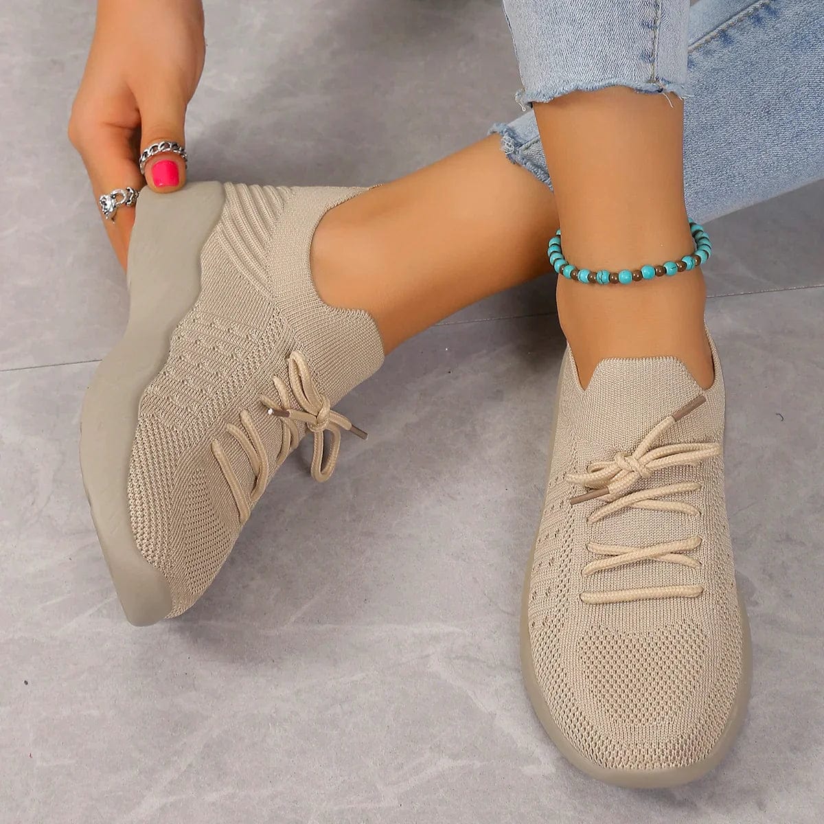 Women's Casual Knit Shoes – Lace Up Low Top Everyday