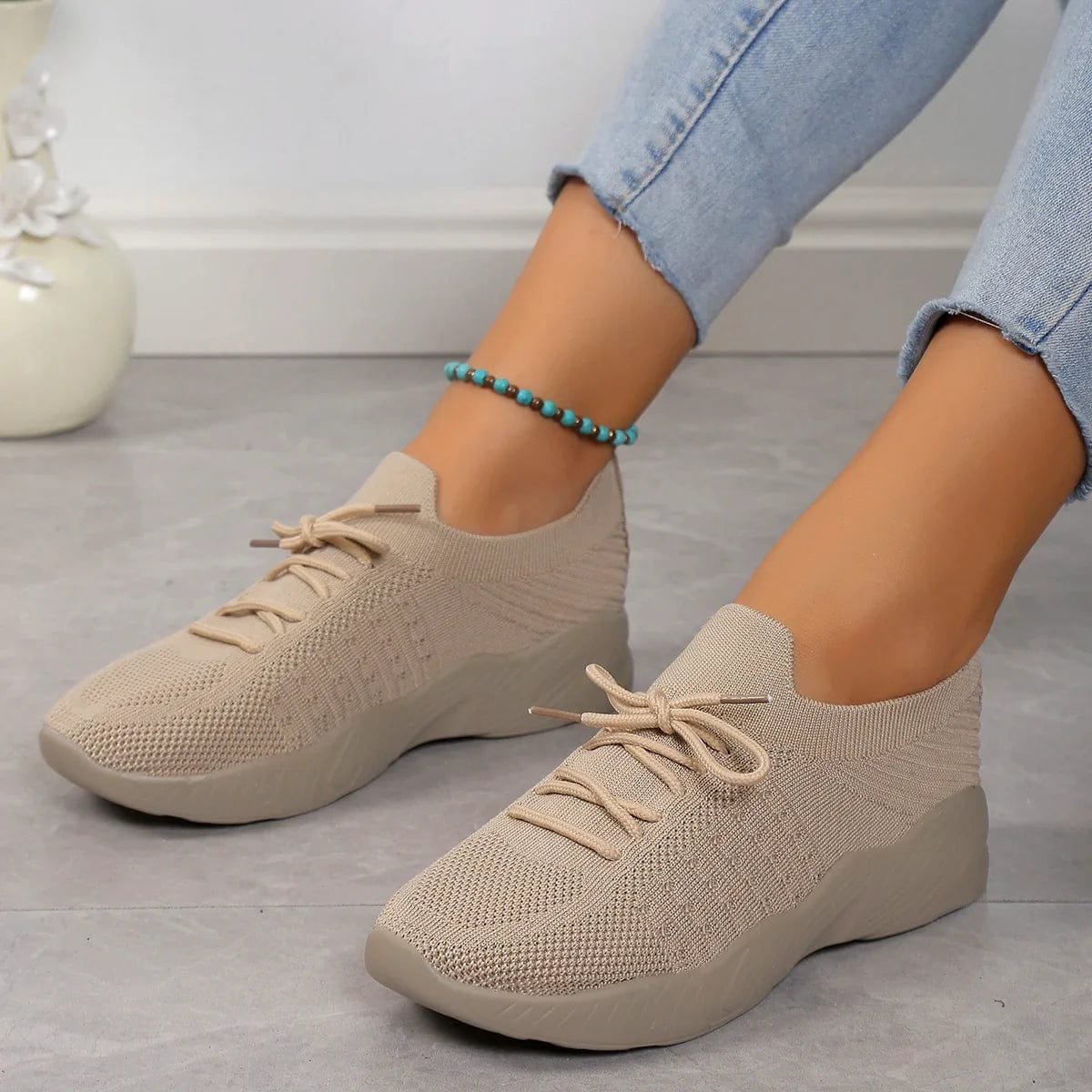 Women's Casual Knit Shoes – Lace Up Low Top Everyday