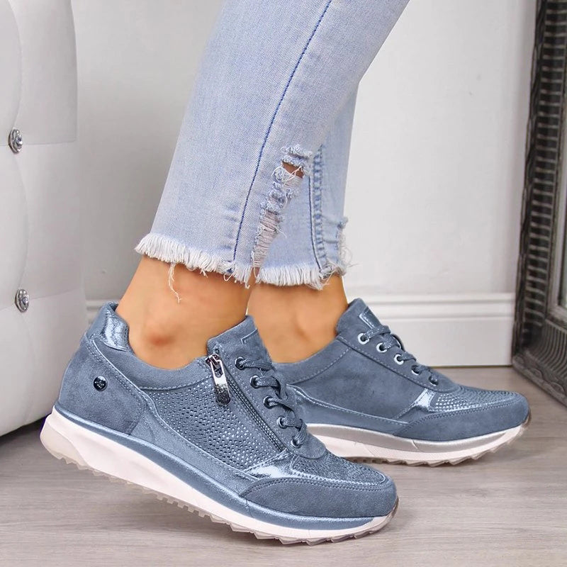 Women's Casual Textured Sneakers – Lace Up Side Zip Everyday Walking