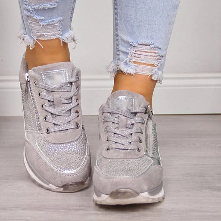 Women's Casual Textured Sneakers – Lace Up Side Zip Everyday Walking