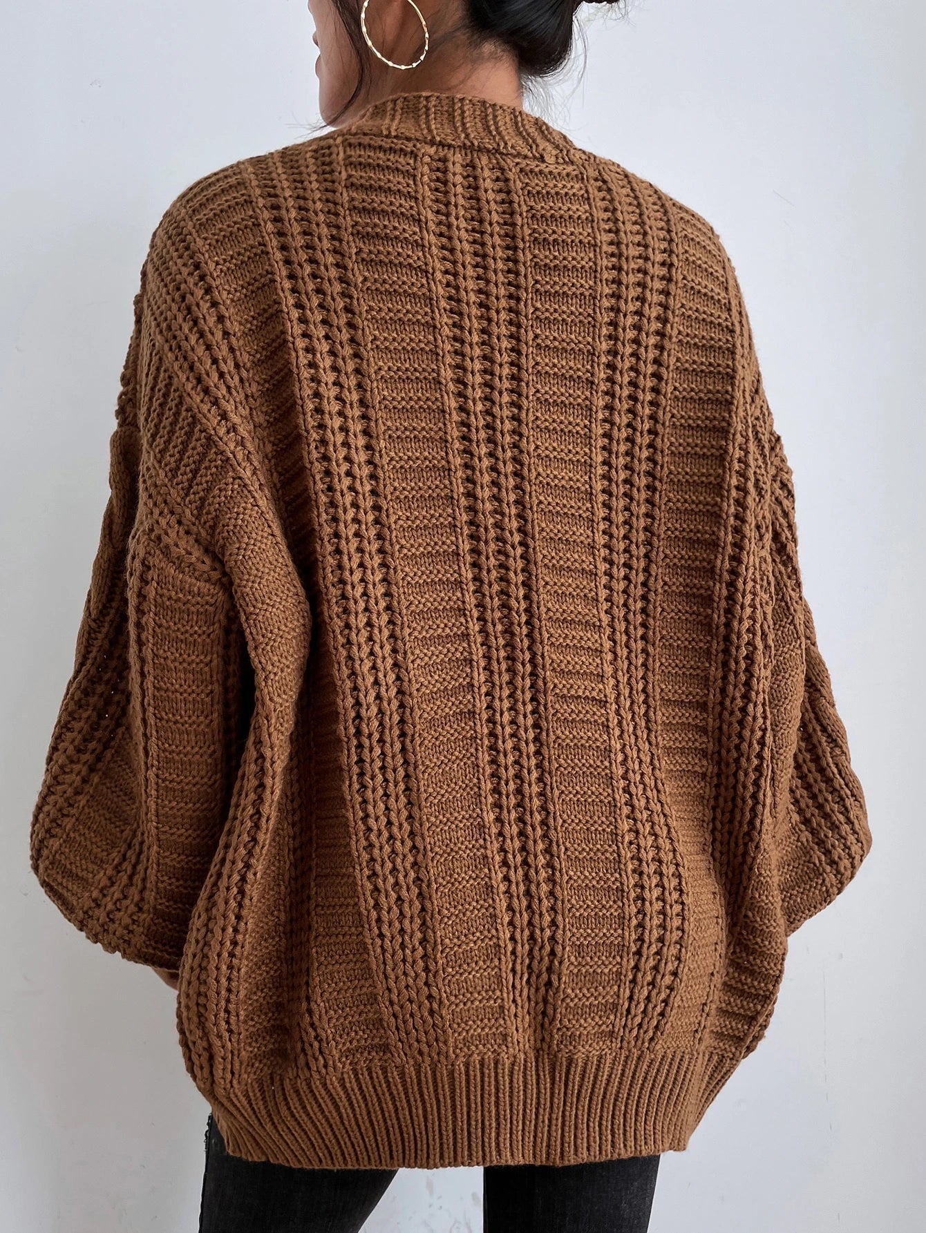 Women's Chunky Cable Knit Cardigan – Oversized V Neck Button Front Sweater
