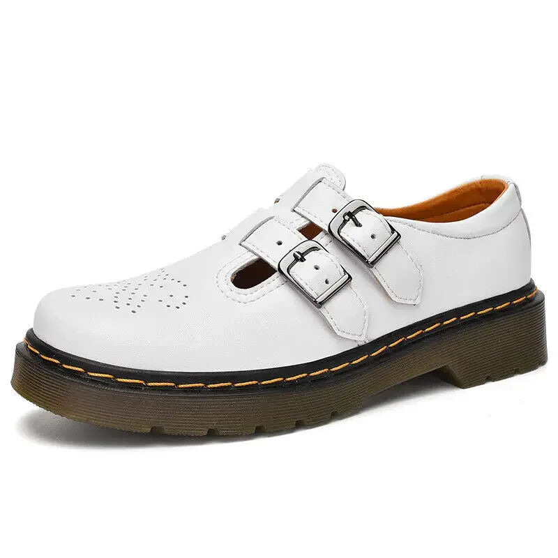 Women's Closed Toe Mary Jane Shoes – Double Buckle Strap Cut Out Round Toe Flat