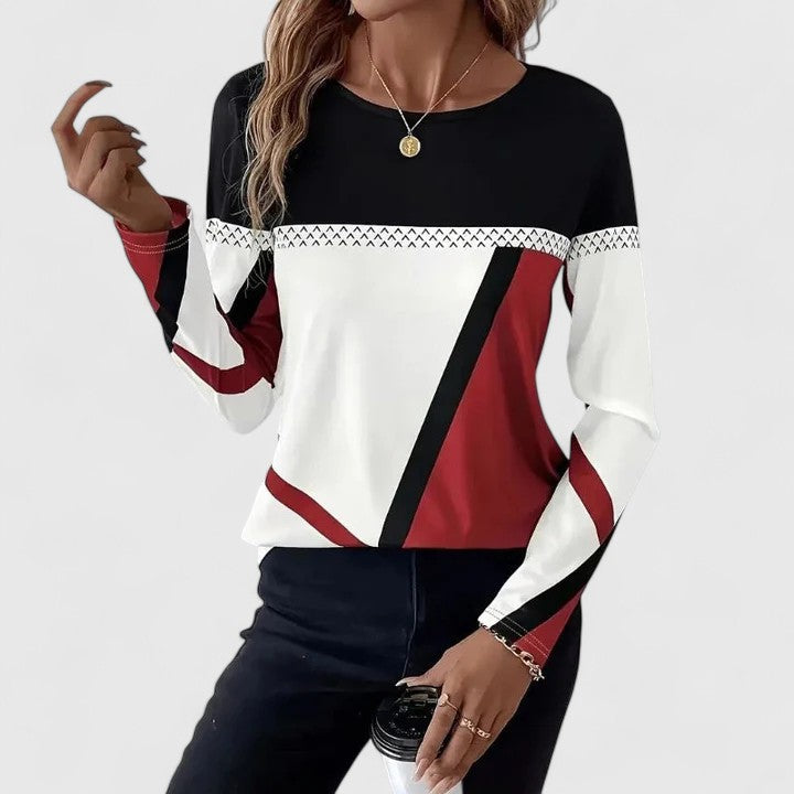 Women's Color Block Crew Neck Sweater – Long Sleeve Geometric Casual