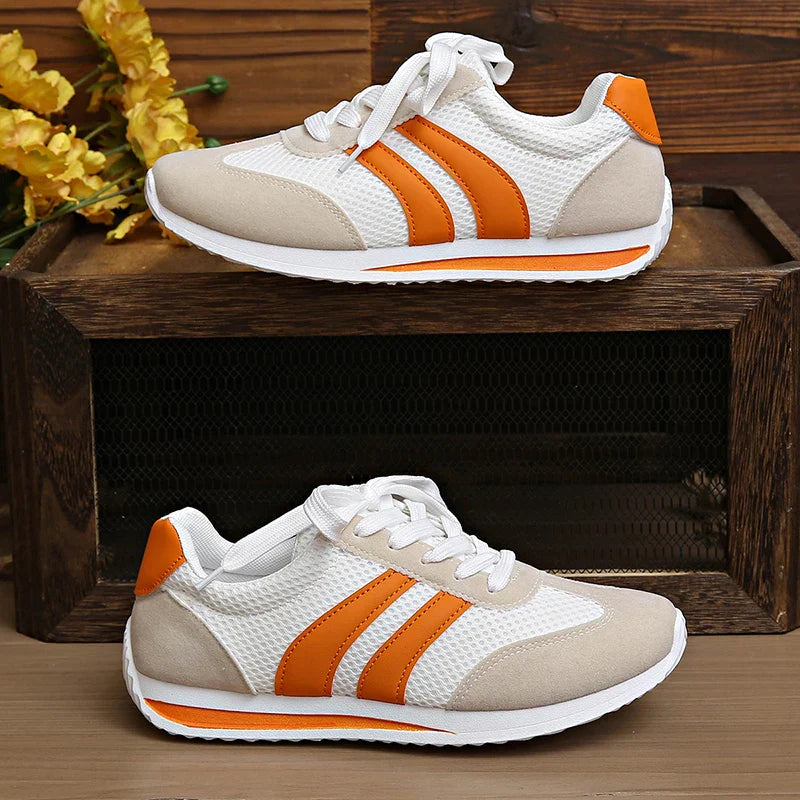 Women's Color Block Striped Low Top Sneakers – Lace Up Mesh Panel Casual
