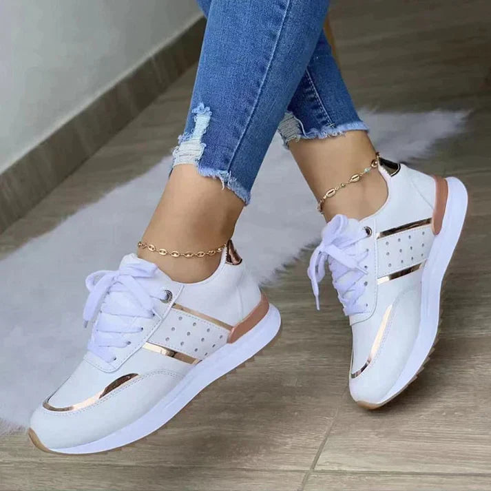 Women's Colorblock Polka Dot Sneakers – Lace Up Metallic Panel Casual Daily