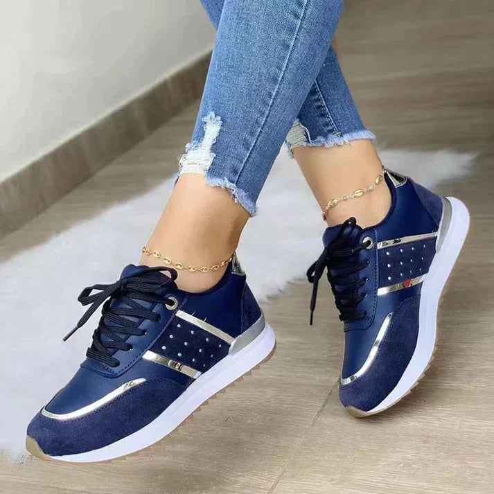 Women's Colorblock Polka Dot Sneakers – Lace Up Metallic Panel Casual Daily