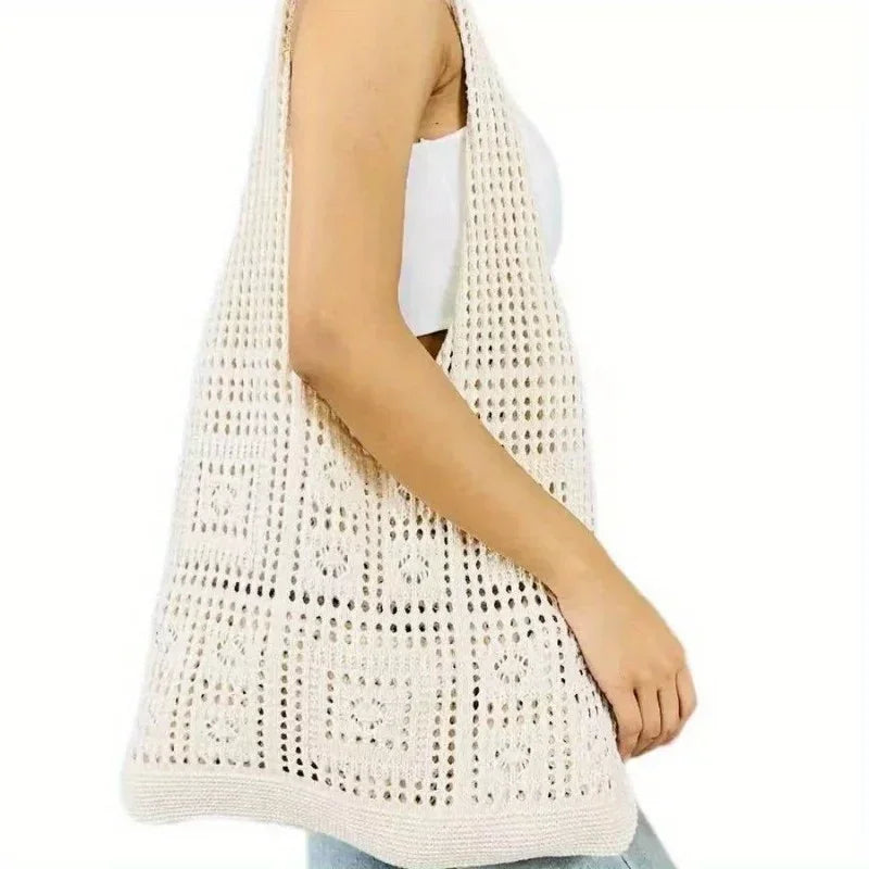 Women's Crochet Shoulder Tote Bag – Open Weave Hobo Large Beach Summer
