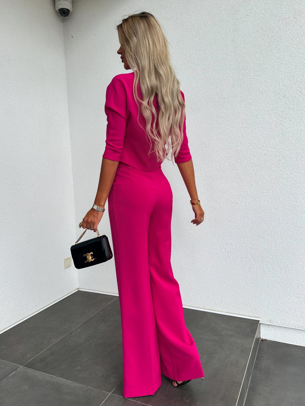 Women's Cropped Top and Wide Leg Pants – Mock Neck Button Waist 2 Piece Set