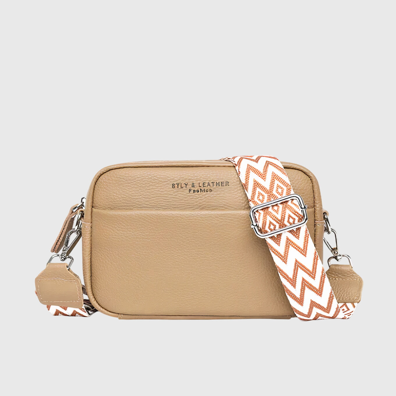 Women's Crossbody Bag – Wide Patterned Strap Pebbled Multi Zip Everyday