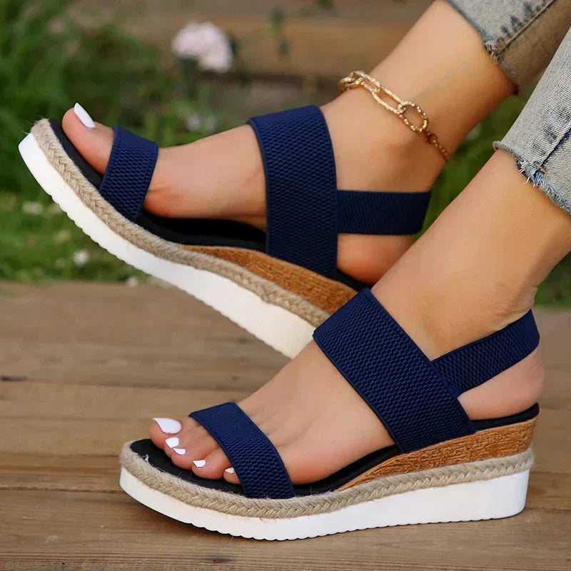 Women's Espadrille Platform Sandals – Elastic Strap Open Toe Wedge Summer