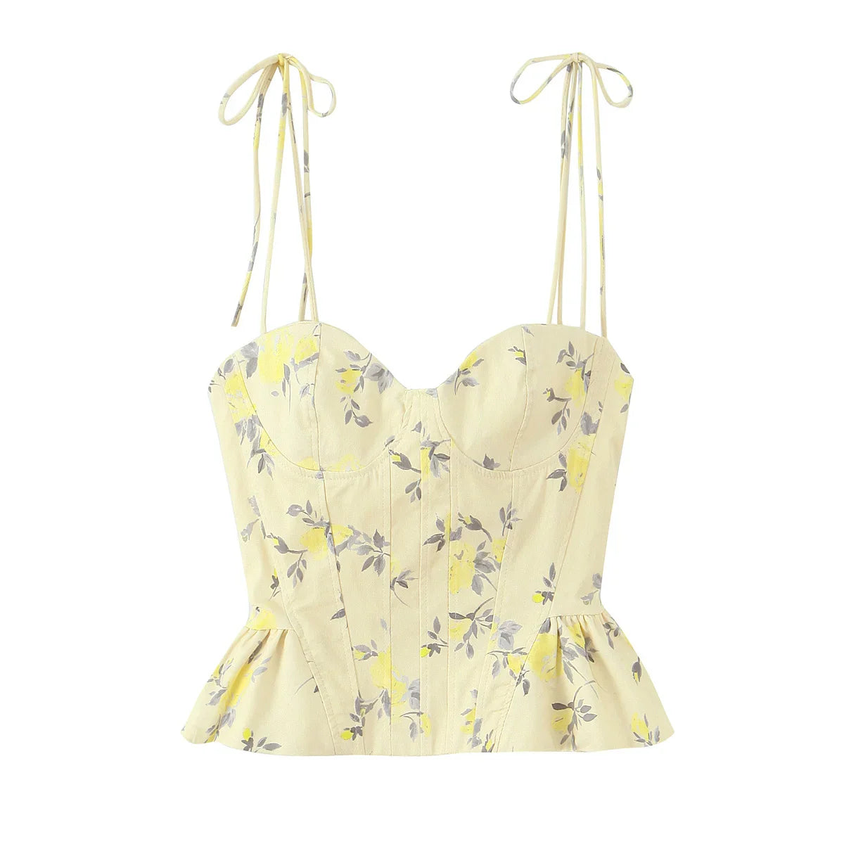 Women's Floral Corset Camisole Top – Sweetheart Neck Spaghetti Strap Peplum