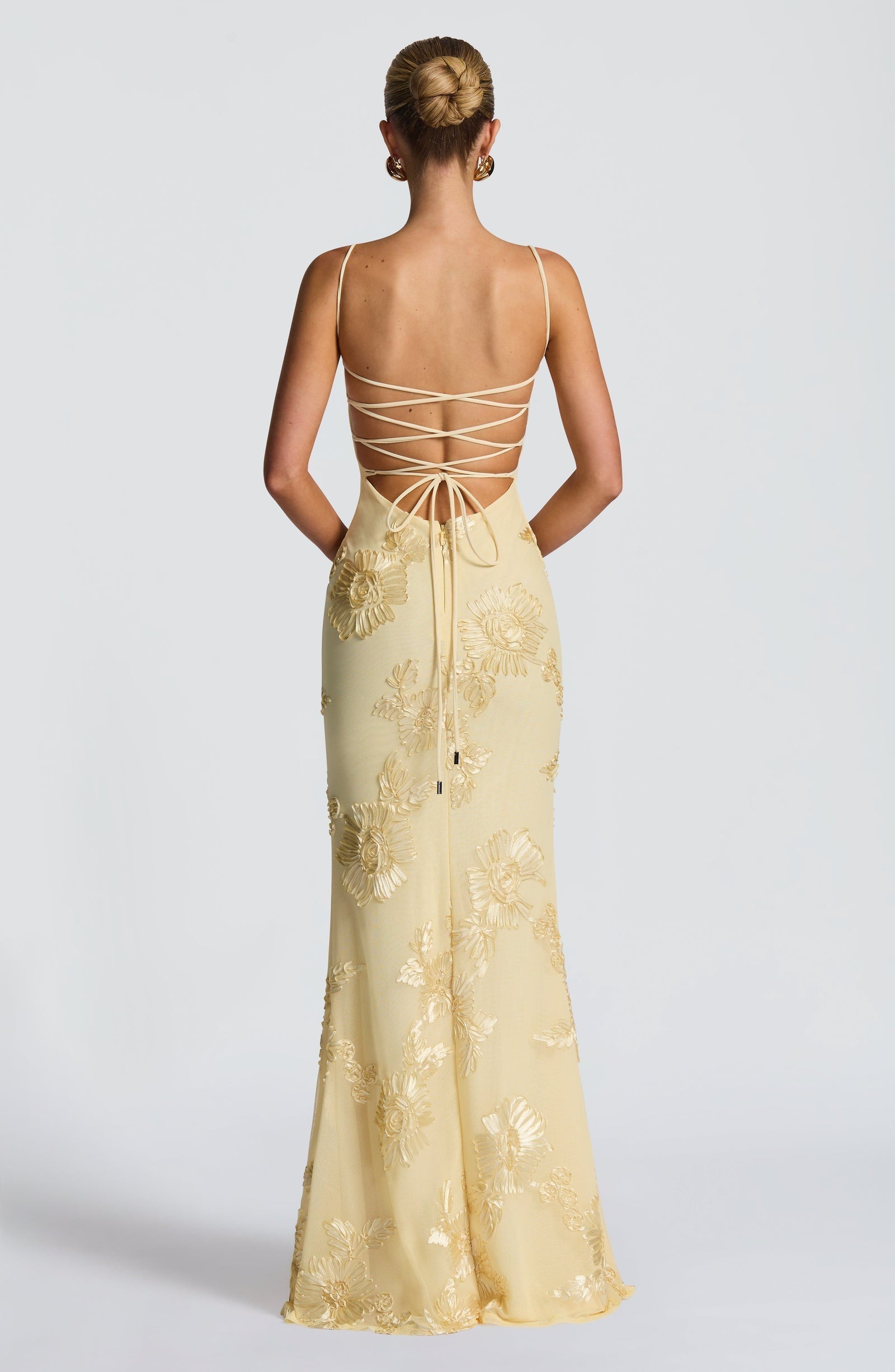 Women's Floral Corset Maxi – Spaghetti Strap Lace Up Back Wedding Guest Dress