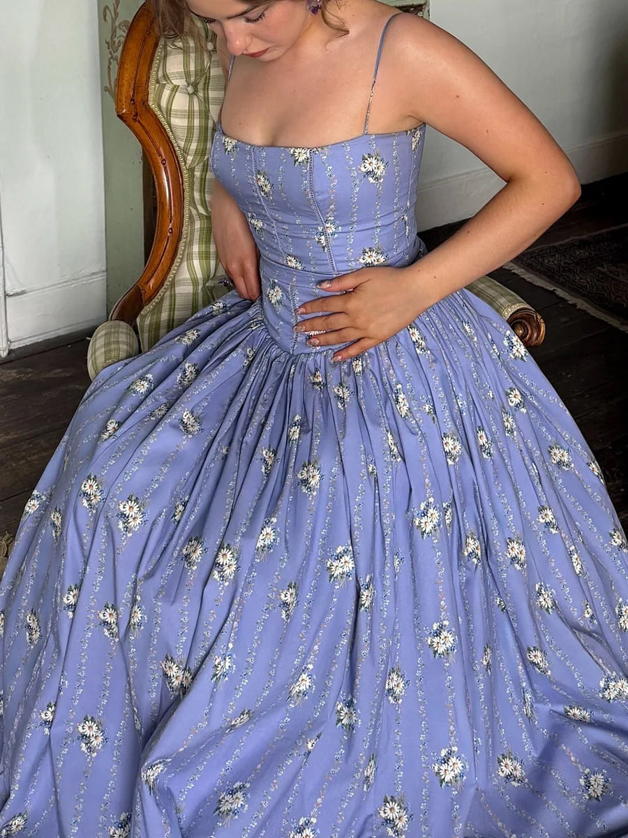 Women's Floral Corset Midi Dress – Strapless Boned Bodice A-Line Prom