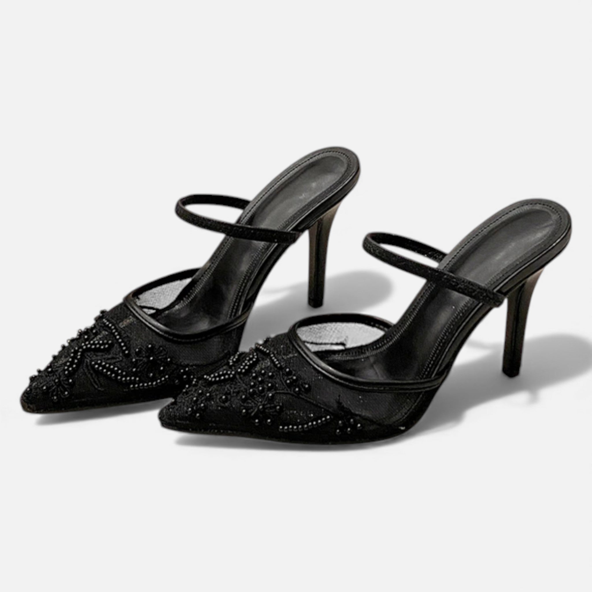 Women's Floral Embroidered Mesh Pointed Toe Mules – Stiletto Heel Wedding