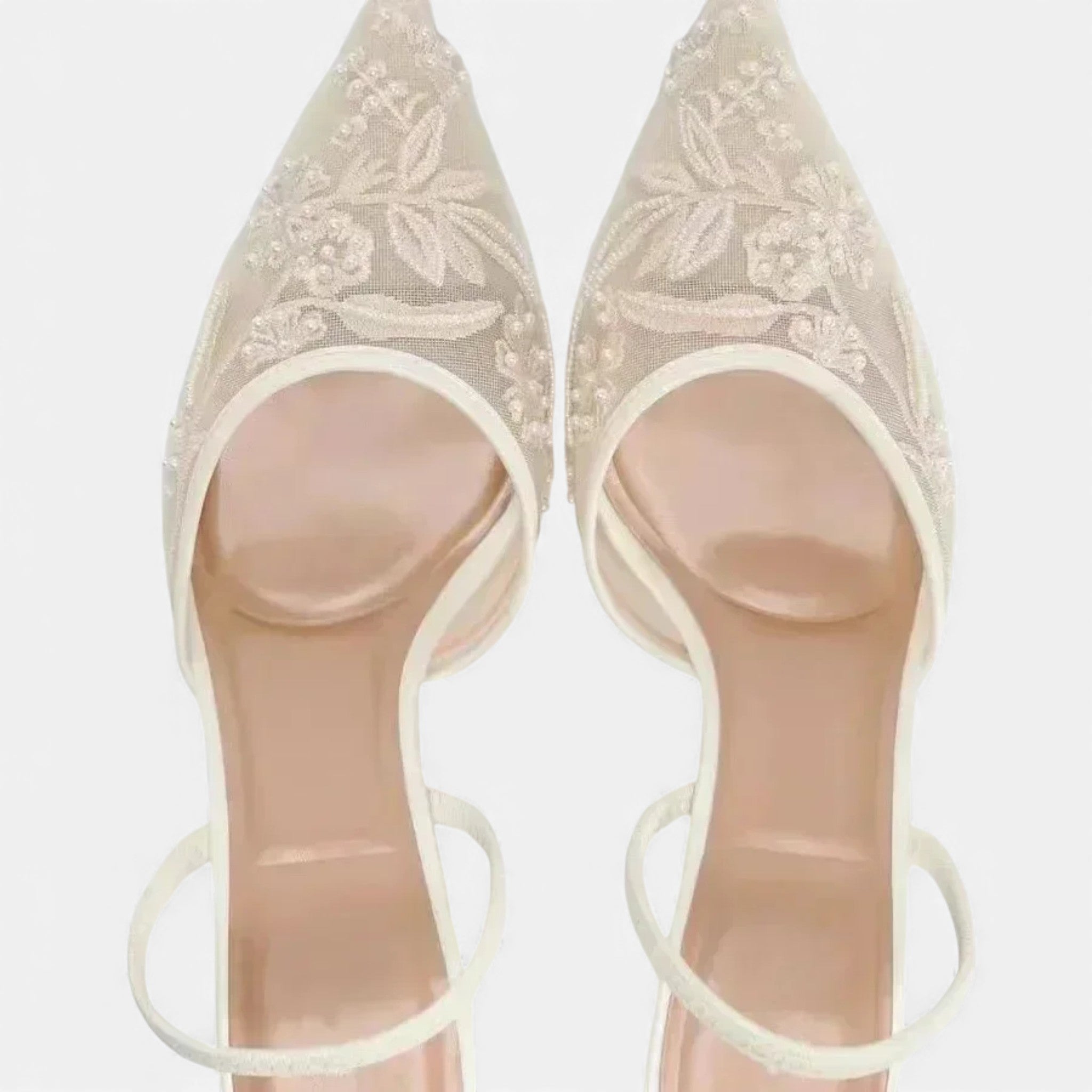 Women's Floral Embroidered Mesh Pointed Toe Mules – Stiletto Heel Wedding