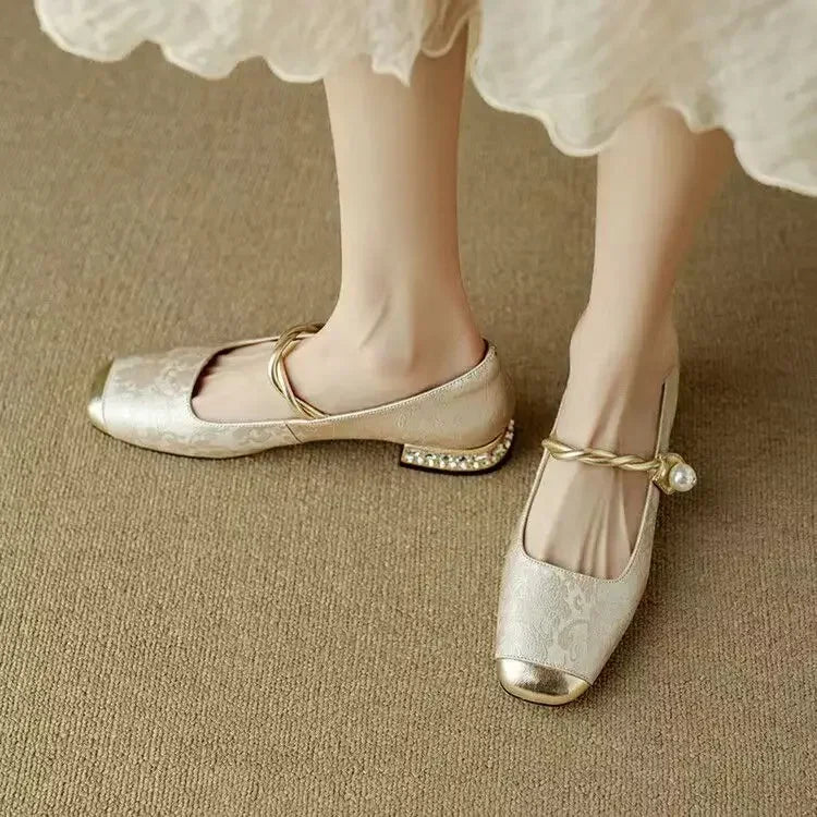 Women's Floral Mary Jane Shoes – Square Toe Block Heel Casual Evening