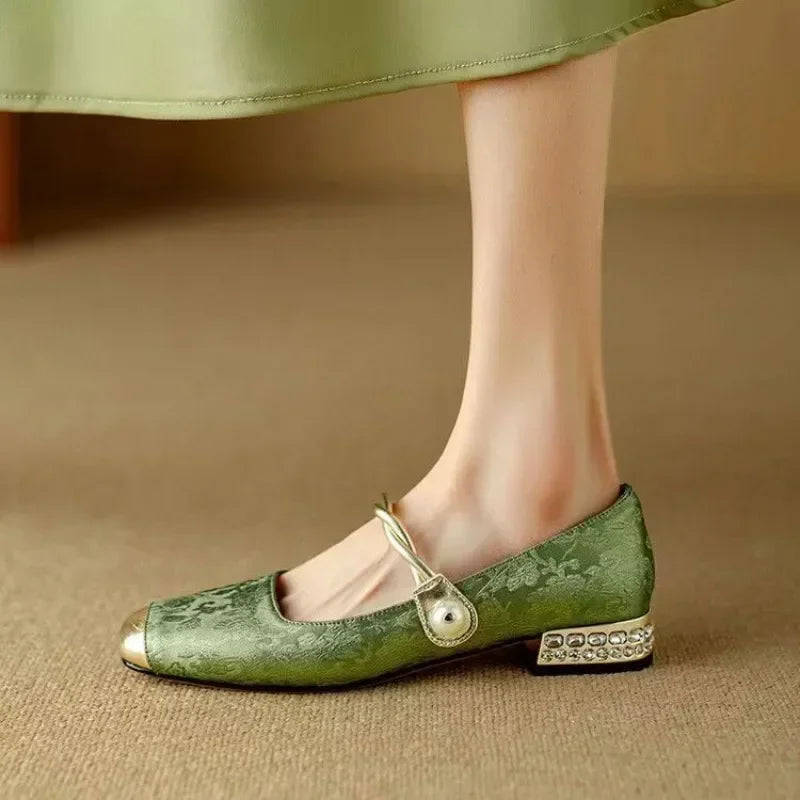 Women's Floral Mary Jane Shoes – Square Toe Block Heel Casual Evening