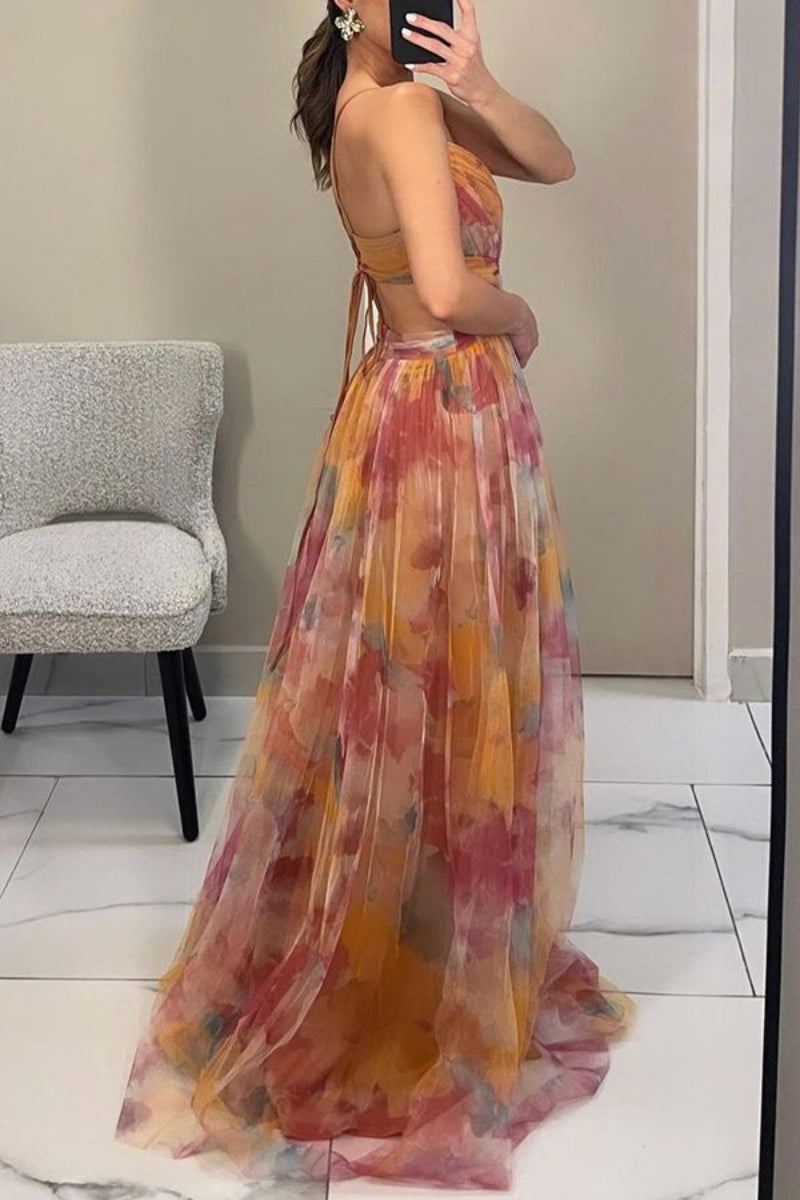 Women's Floral Wrap Maxi Dress – Spaghetti Strap V Neck Wedding Guest