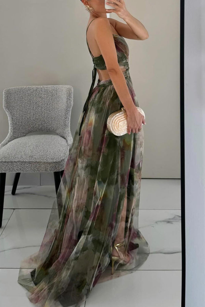 Women's Floral Wrap Maxi Dress – Spaghetti Strap V Neck Wedding Guest