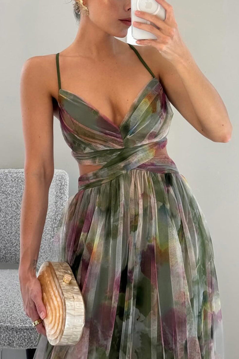 Women's Floral Wrap Maxi Dress – Spaghetti Strap V Neck Wedding Guest