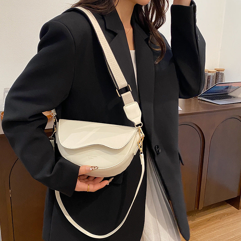 Women's Half Moon Crossbody Bag – Adjustable Wide Strap Flap Closure