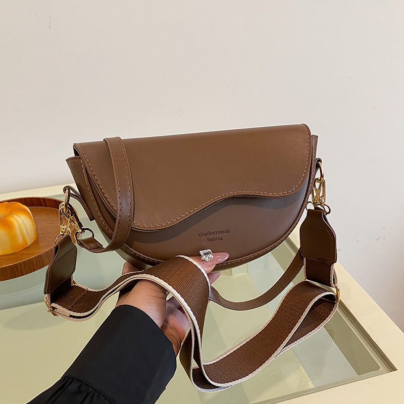 Women's Half Moon Crossbody Bag – Adjustable Wide Strap Flap Closure