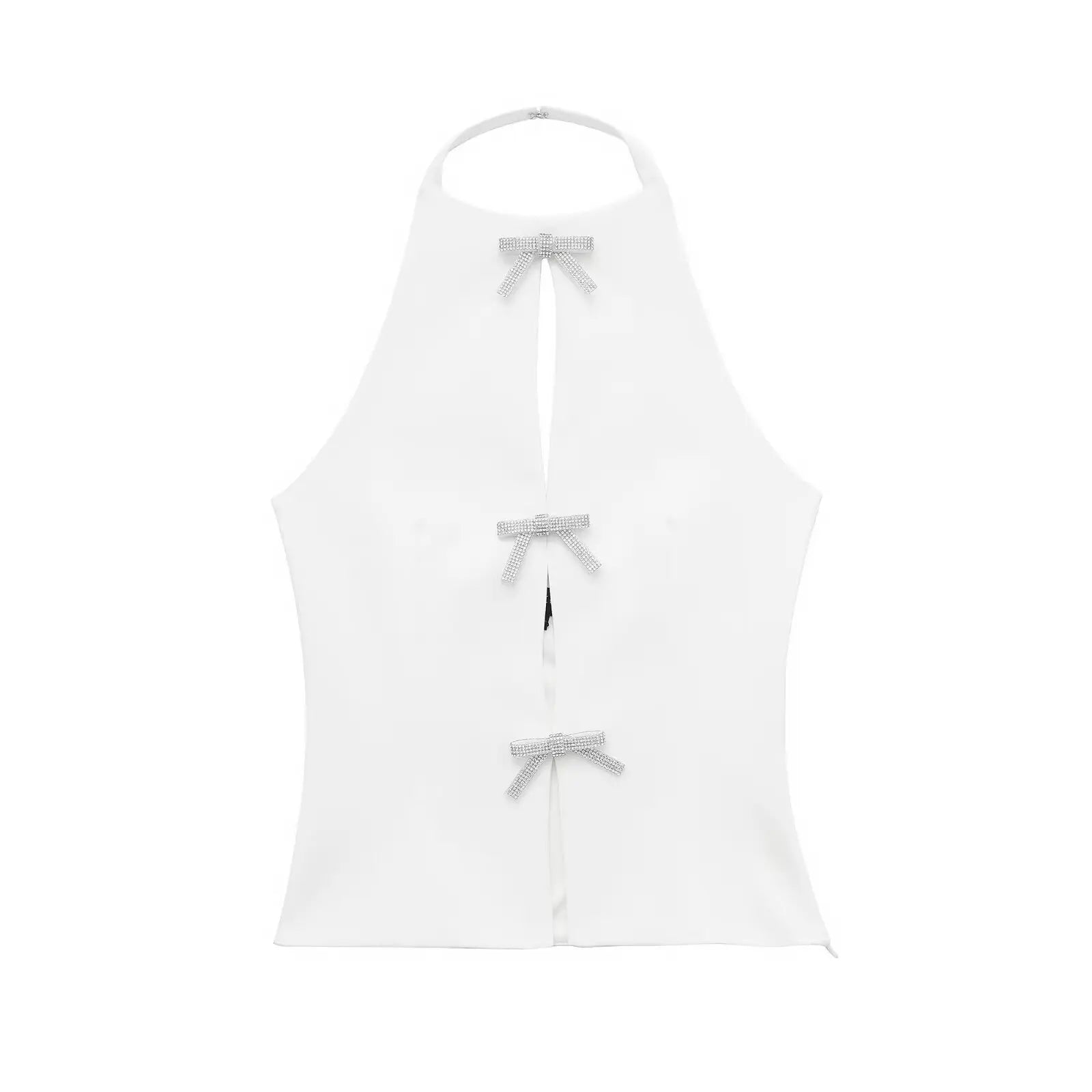Women's Halter Neck Cut Out Top – Bow Trim Keyhole Sleeveless Party