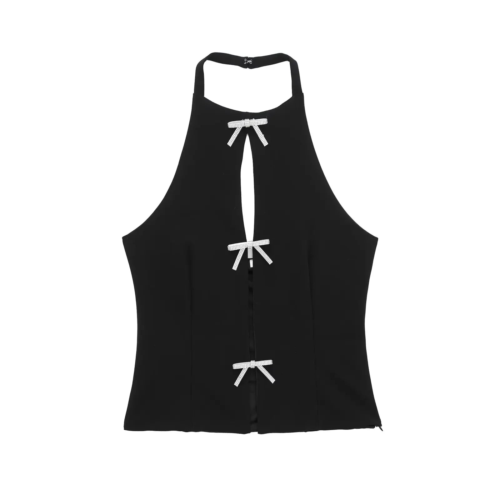 Women's Halter Neck Cut Out Top – Bow Trim Keyhole Sleeveless Party