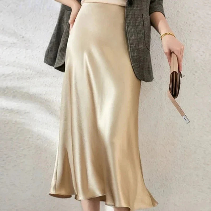 Women's High Waist Midi Skirt – A-Line Plain Flared Hem Smart Casual Summer