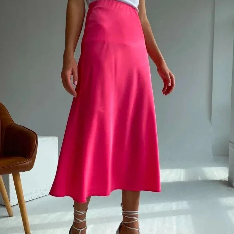 Women's High Waist Midi Skirt – A-Line Plain Flared Hem Smart Casual Summer