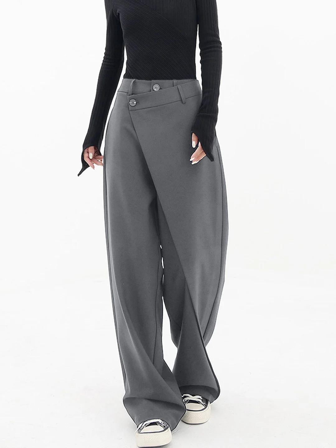 Women's High Waist Wrap Front Wide Leg Pants – Double Button Tailored Office