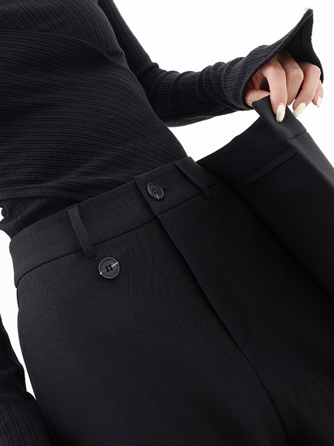 Women's High Waist Wrap Front Wide Leg Pants – Double Button Tailored Office