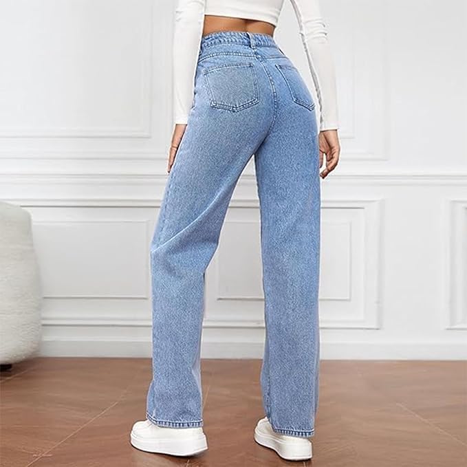 Women's High Waisted Wide Leg Denim Jeans – 5 Pocket Straight Fit Casual