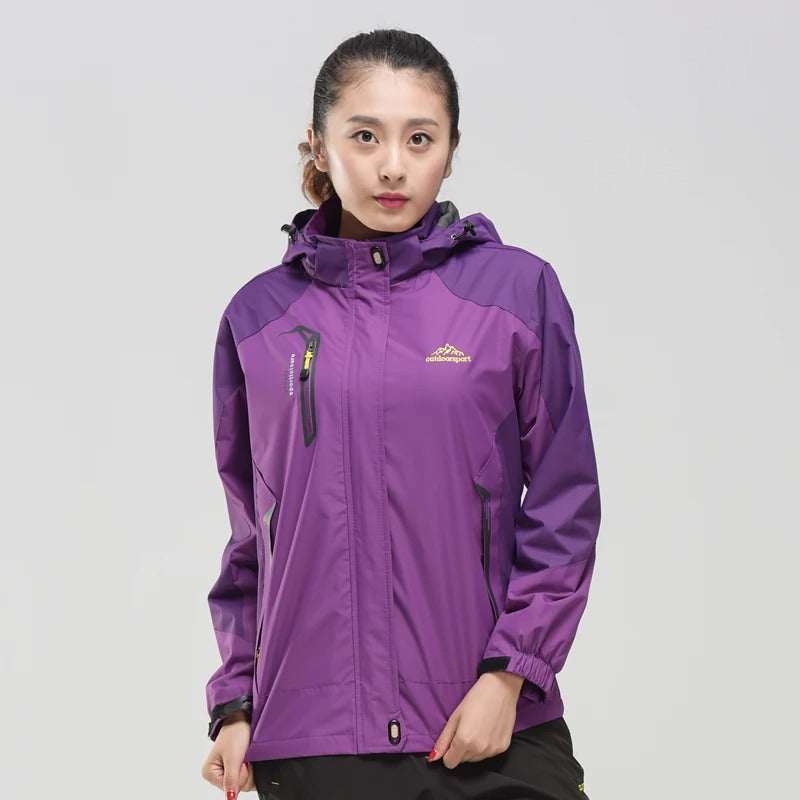 Women's Hooded Windbreaker Rain Jacket – Zip Front Contrast Panel Zip Pockets
