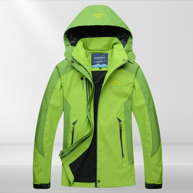 Women's Hooded Windbreaker Rain Jacket – Zip Front Contrast Panel Zip Pockets