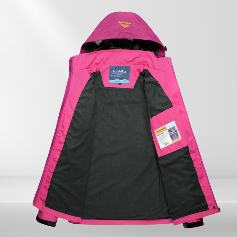 Women's Hooded Windbreaker Rain Jacket – Zip Front Contrast Panel Zip Pockets