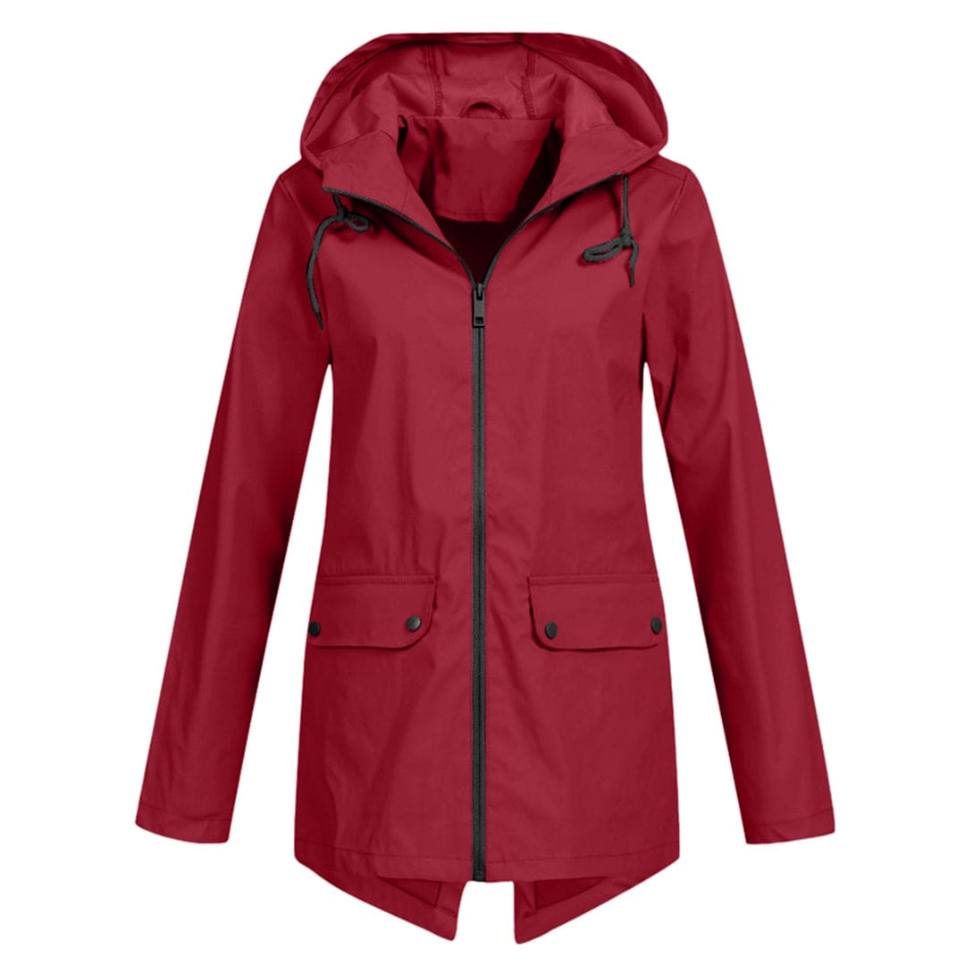 Women's Hooded Windbreaker Rain Jacket – Zip Front Drawstring Flap Pockets