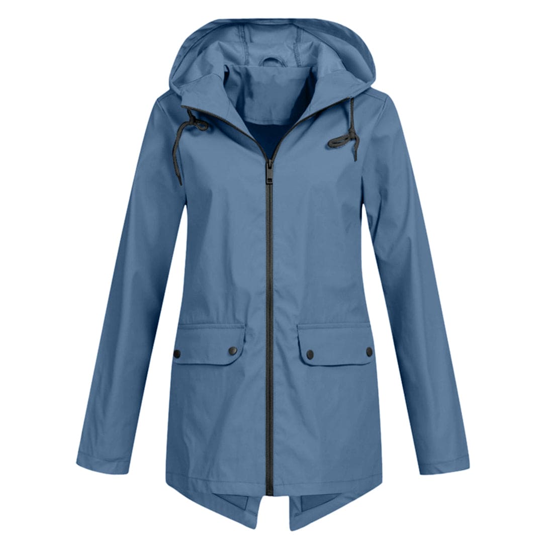 Women's Hooded Windbreaker Rain Jacket – Zip Front Drawstring Flap Pockets