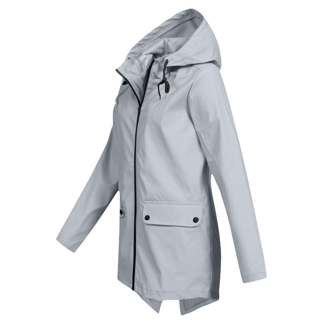 Women's Hooded Windbreaker Rain Jacket – Zip Front Drawstring Flap Pockets