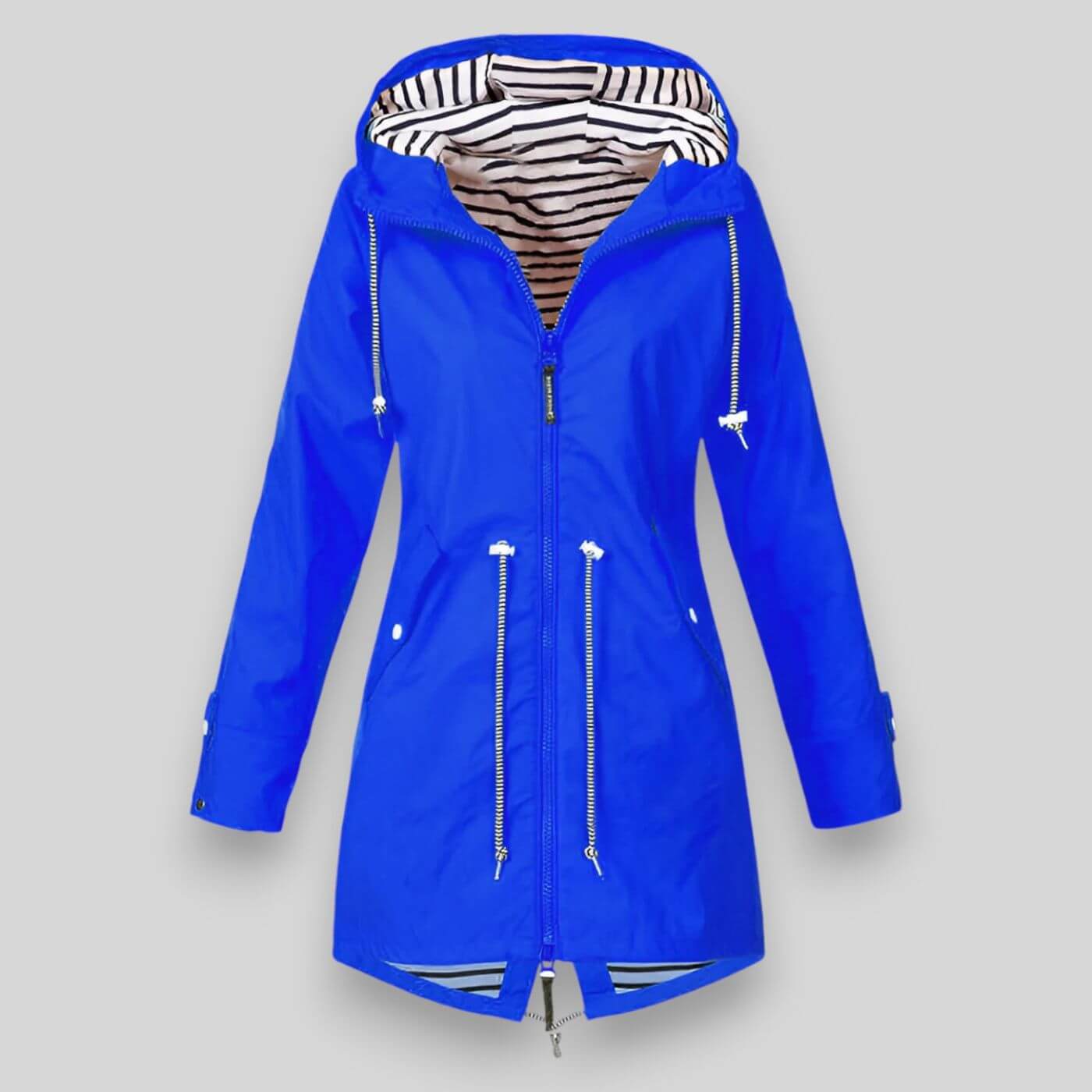 Women's Hooded Windbreaker Rain Jacket – Zip Front Stripe Lined Hood Drawstring