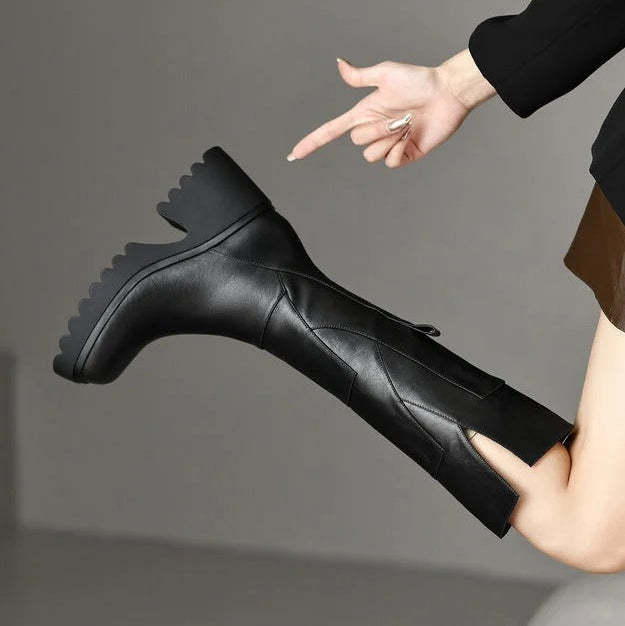 Women's Knee High Platform Boots – Chunky Heel Side Zip Casual Winter