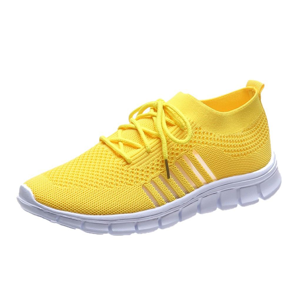 Women's Knit Mesh Lace-Up Sneakers – Side Stripe Casual Athletic Walking