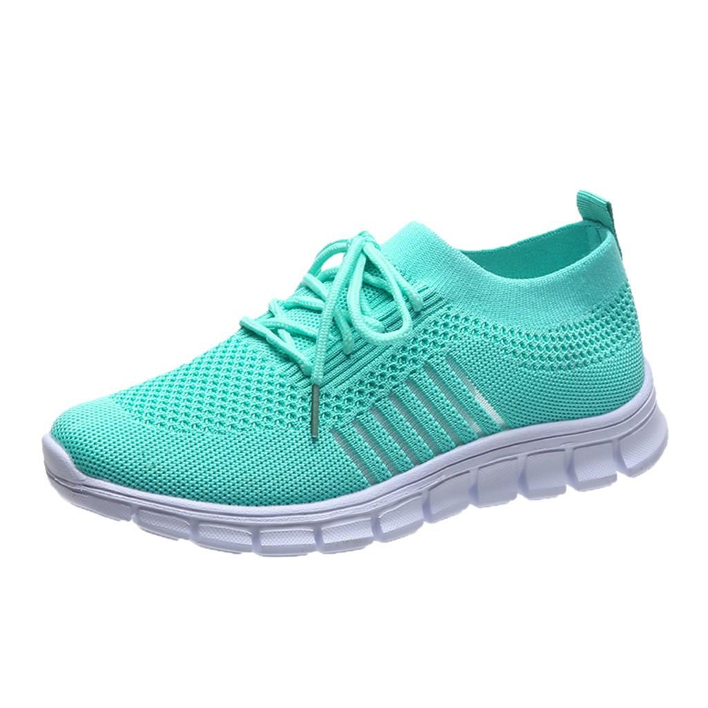 Women's Knit Mesh Lace-Up Sneakers – Side Stripe Casual Athletic Walking