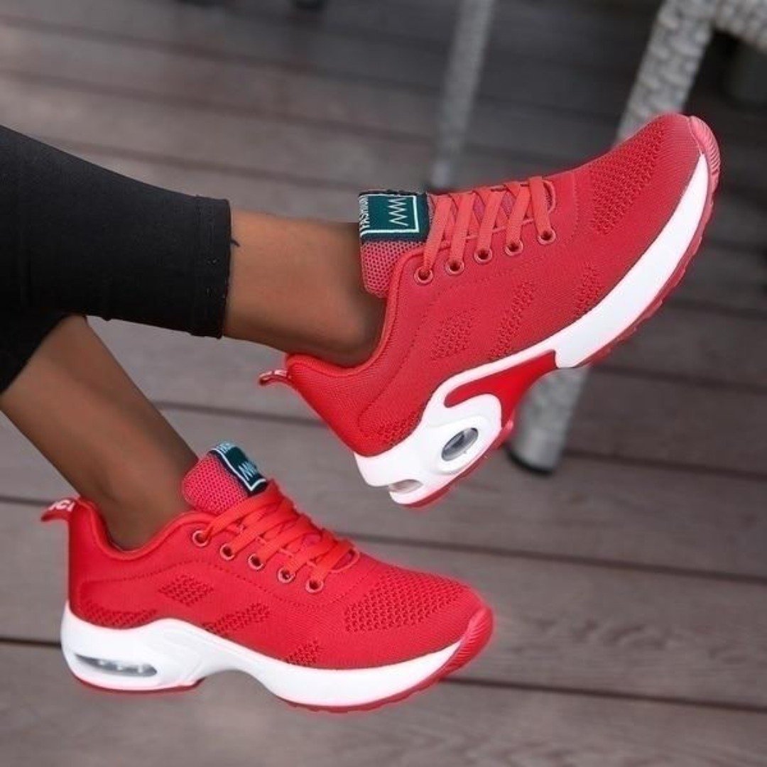 Women's Knit Mesh Running Sneakers – Lace Up Air Cushion Sole Colorblock