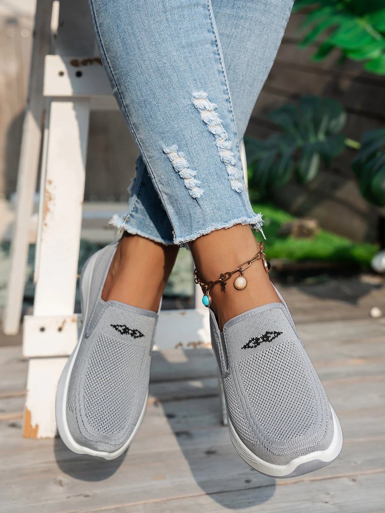 Women's Knit Slip-On Sneakers – Closed Toe Low Top Walking Casual Shoes