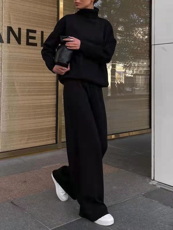 Women's Knit Turtleneck Sweater and Wide Leg Pants – Oversized Lounge 2 Piece Set