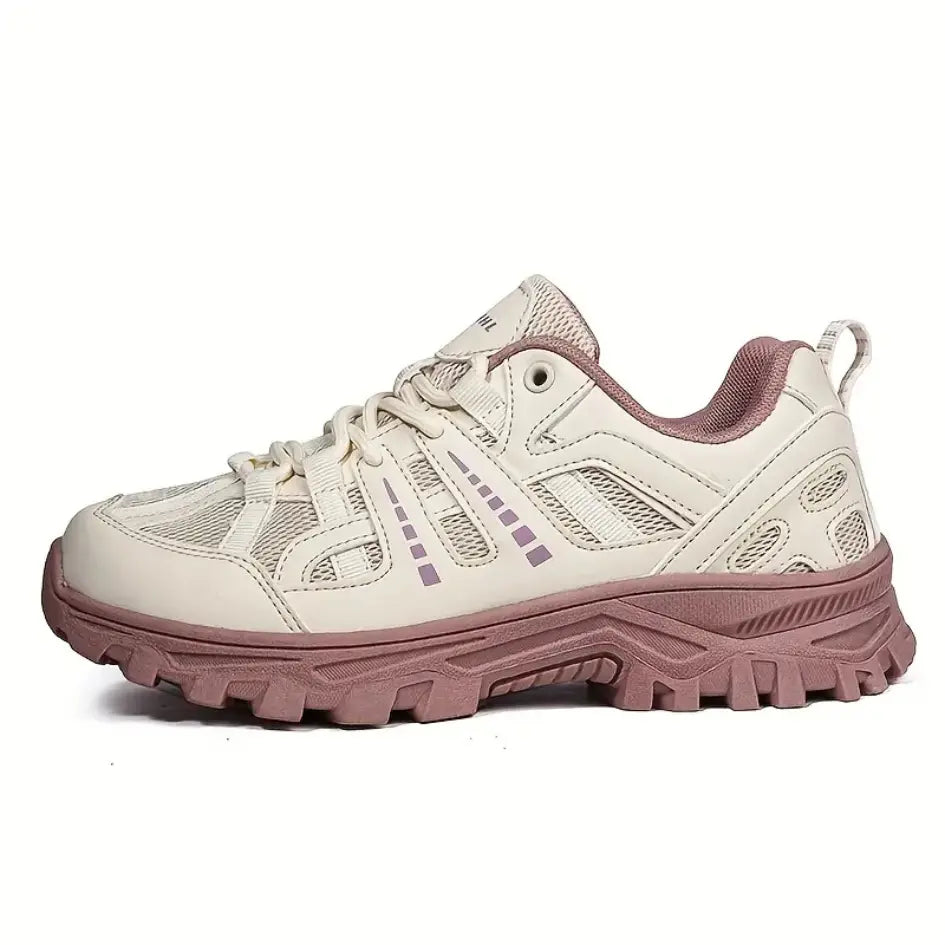 Women's Lace Up Hiking Trail Shoes – Mesh Upper Chunky Lug Sole Outdoor Sneakers