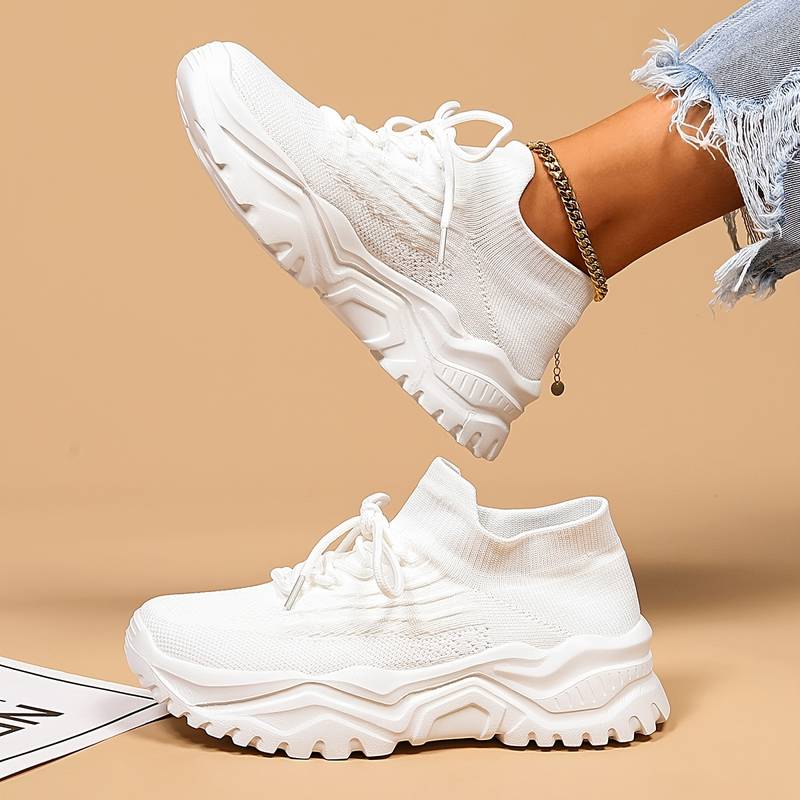 Women's Lace Up Knit Sock Sneakers – Chunky Ridged Sole Casual Walking