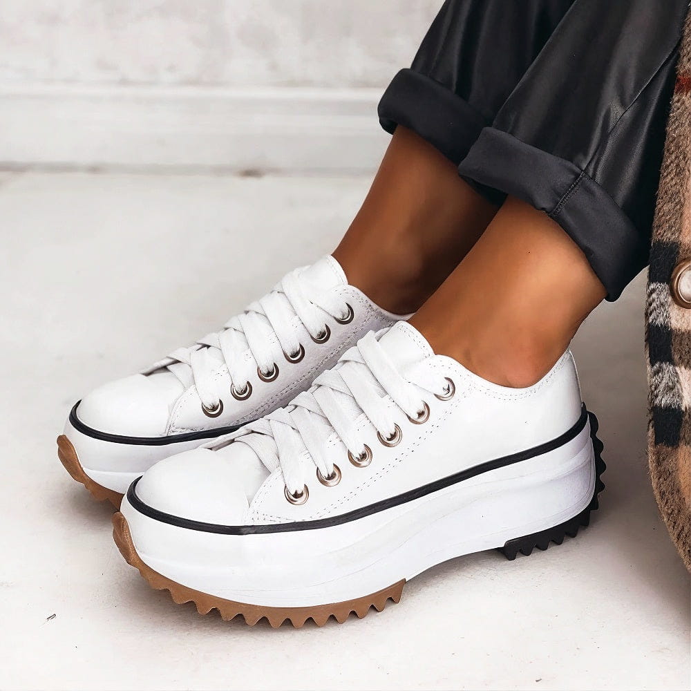 Women's Lace-Up Low Top Platform Sneakers – Serrated Lug Sole Toe Cap Street